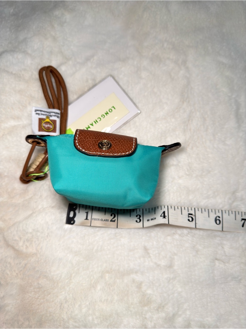Teal and Brown Mini Nylon Coin Pouch with Leather Trim - Picture 2 of 3